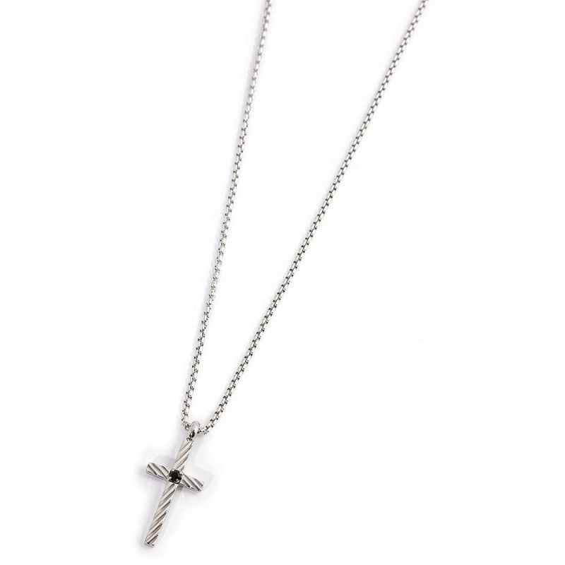 Collana unisex Marlù in acciaio con pendente a croce e zircone nero 1CN0002-N