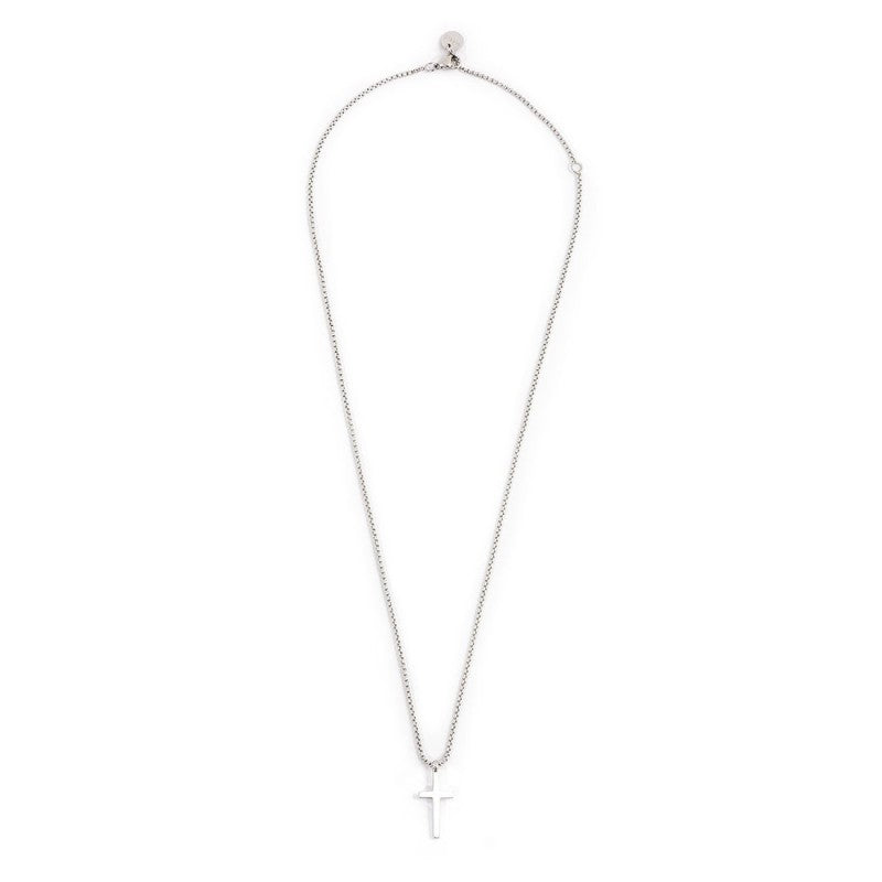 Collana unisex Marlù in acciaio con pendente a croce e zircone nero 1CN0002-N