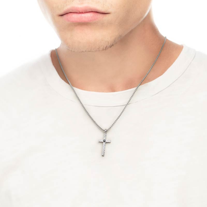 Collana unisex Marlù in acciaio con pendente a croce e zircone nero 1CN0002-N