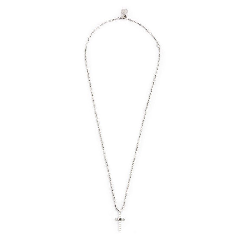 Collana unisex Marlù in acciaio con pendente a croce e zircone nero 1CN0002-N