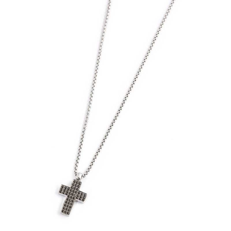 Collana unisex Marlù in acciaio con pendente a croce e zirconi neri 1CN0003-N
