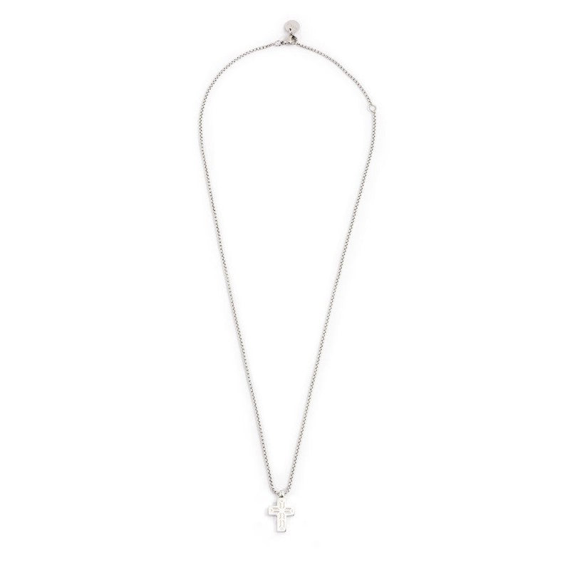 Collana unisex Marlù in acciaio con pendente a croce e zirconi neri 1CN0003-N