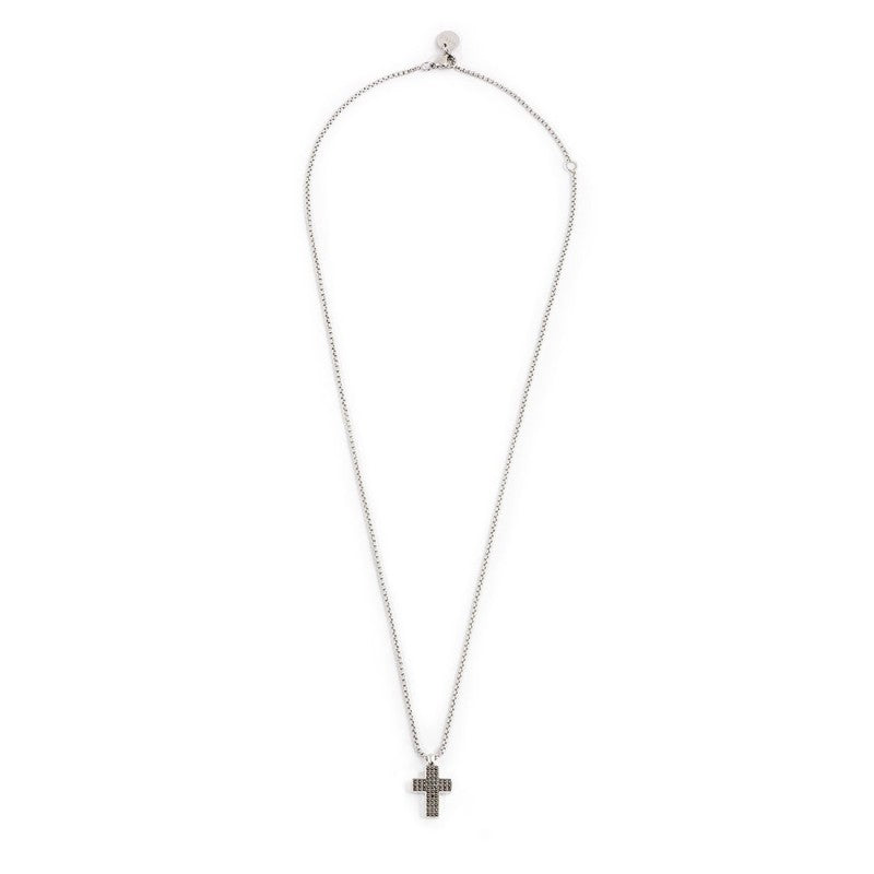 Collana unisex Marlù in acciaio con pendente a croce e zirconi neri 1CN0003-N