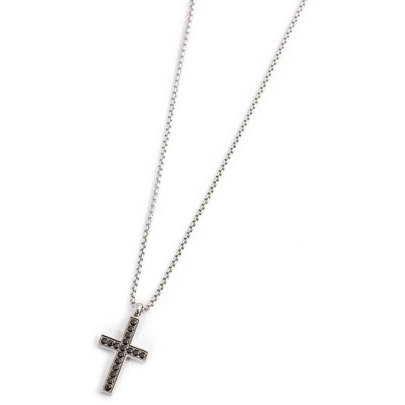 Collana unisex Marlù in acciaio con pendente a croce e zirconi neri 1CN0004-N