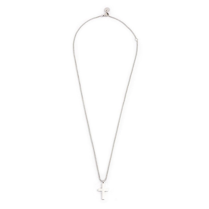Collana unisex Marlù in acciaio con pendente a croce e zirconi neri 1CN0004-N