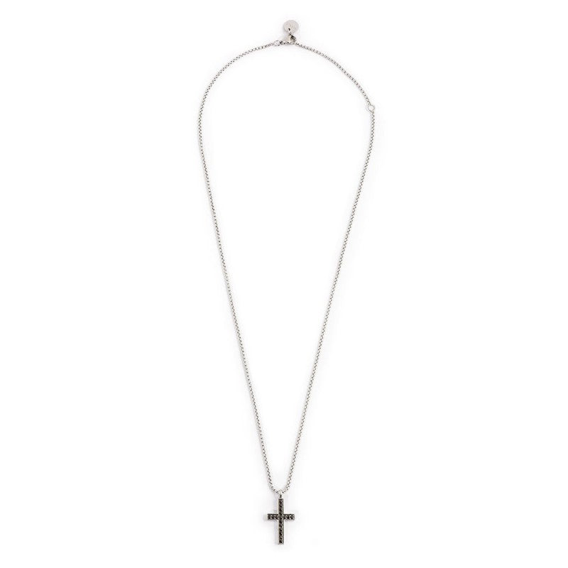 Collana unisex Marlù in acciaio con pendente a croce e zirconi neri 1CN0004-N