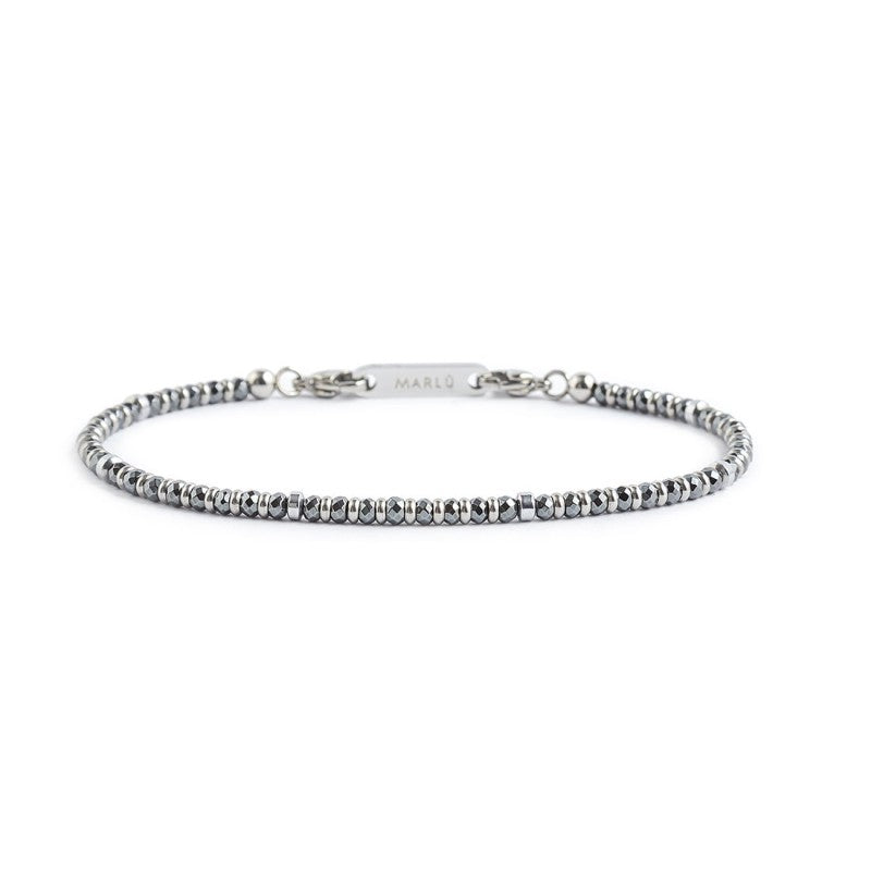 Bracciale unisex Marlù in acciaio e ematite sfaccettata e liscia 1BR0069