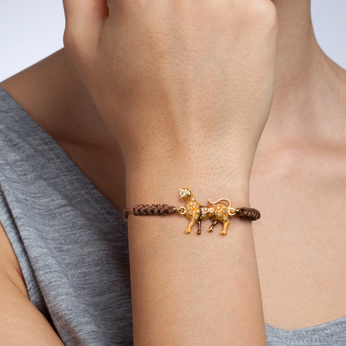 Bracciale donna Isola Bella Leopardo in argento, zirconi e cordoncino 20000209