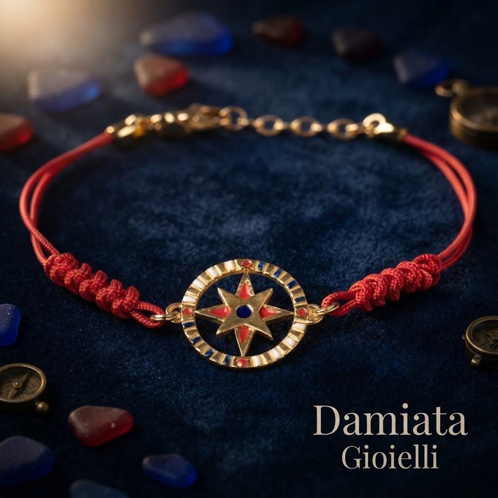 Bracciale uomo Isola Bella Rosa dei Venti in argento e cordino ref. 20001041