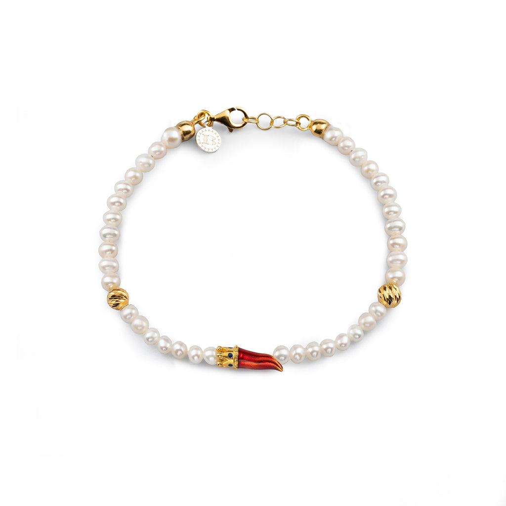 Bracciale donna Isola Bella Corno Portafortuna in argento e perle 20001400