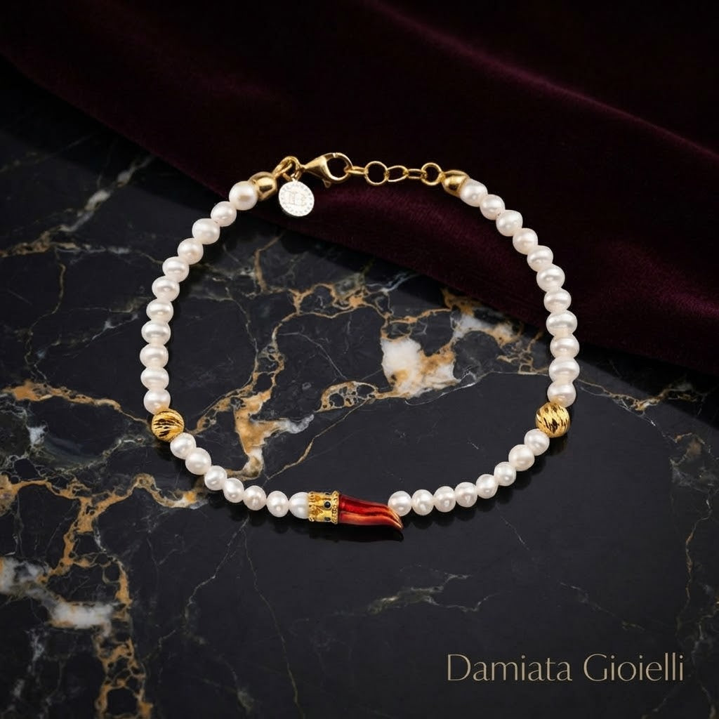 Bracciale donna Isola Bella Corno Portafortuna in argento e perle ref. 20001400