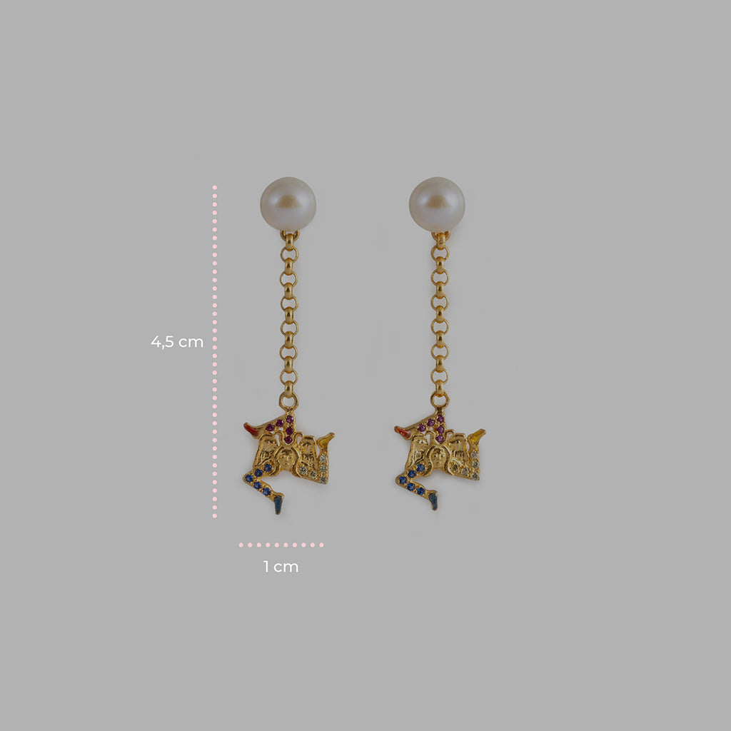 Orecchini donna Isola Bella Trinacria in argento, zirconi e perle 20001405