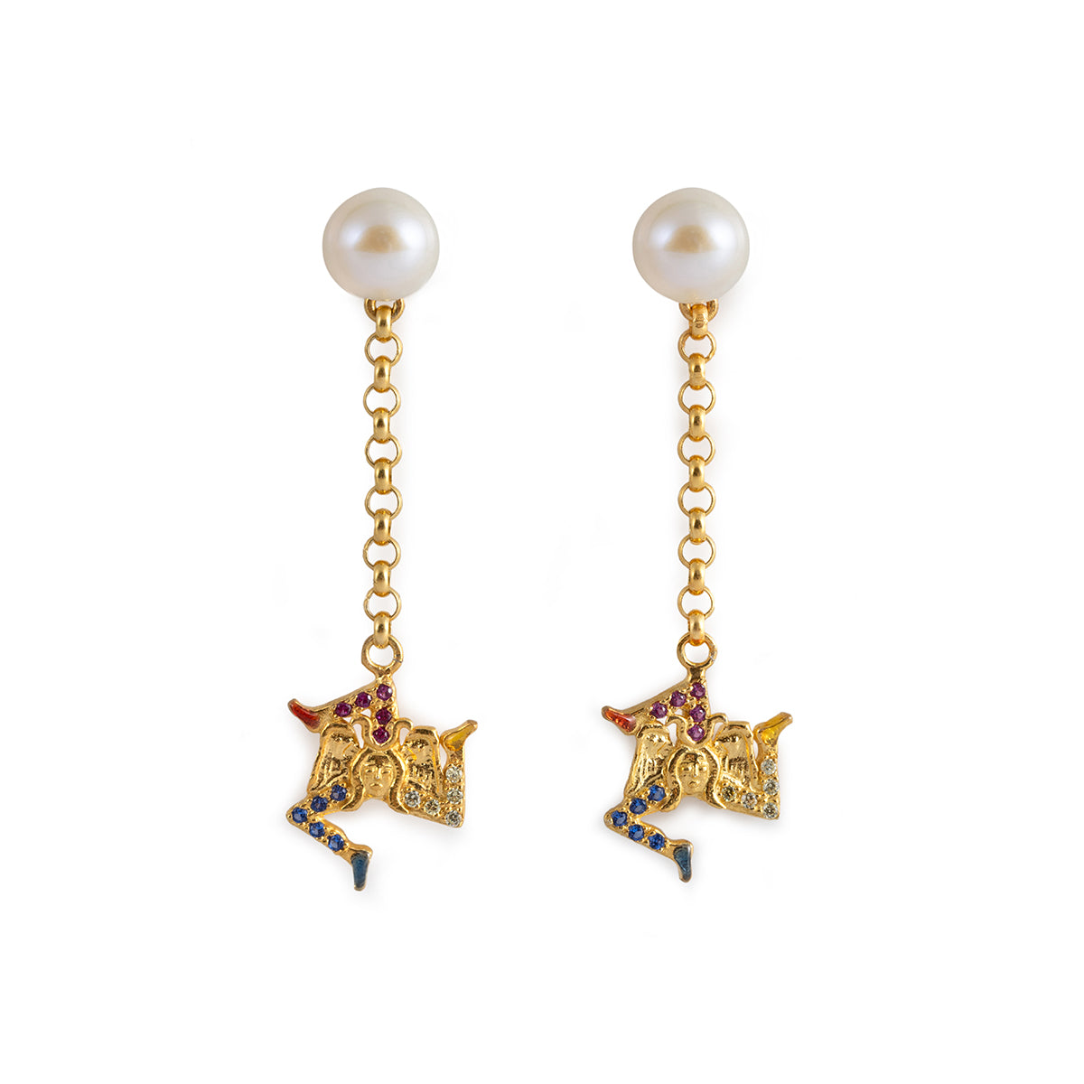 Orecchini donna Isola Bella Trinacria in argento, zirconi e perle 20001405