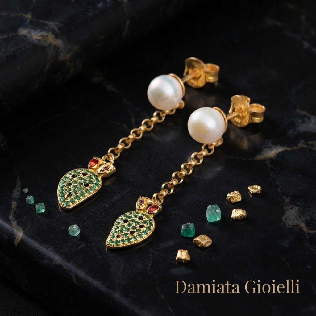 Orecchini donna Isola Bella Fico d'India in argento, perle e zirconi ref. 20001406
