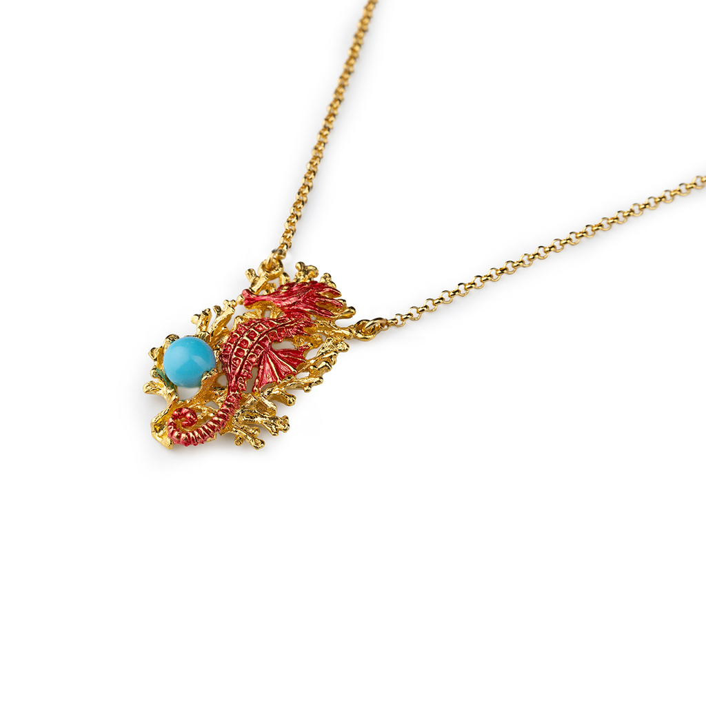 Collana donna Isola Bella Corallo Ippocampo in argento e turchese 20001437