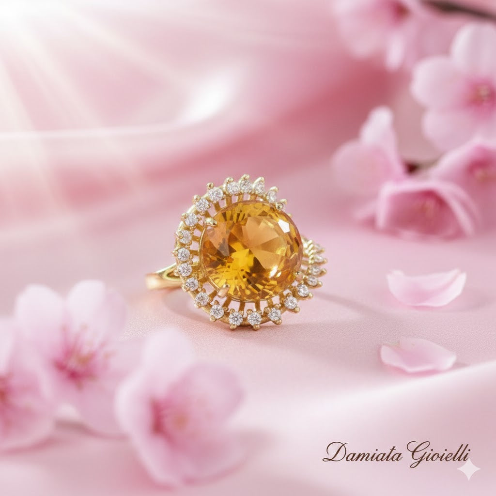 Anello donna Damiata Gioielli in oro giallo con quarzo e zirconi 2100/102/4