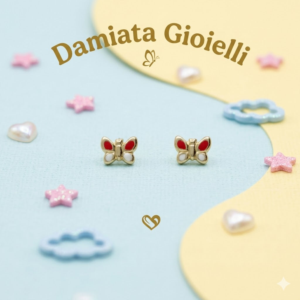 Orecchini a farfalla bambina Damiata Gioielli in oro giallo smaltato 210/4/102/3