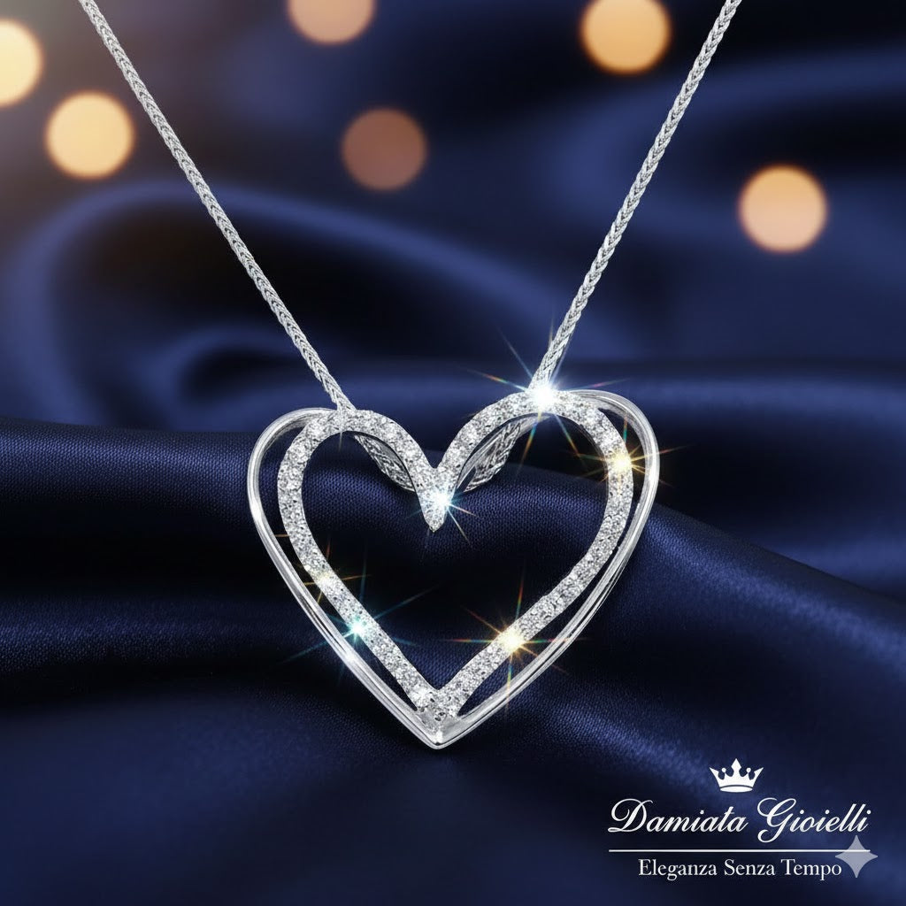 Collana con pendente a cuore donna Damiata Gioielli in oro bianco con zirconi 2104/102