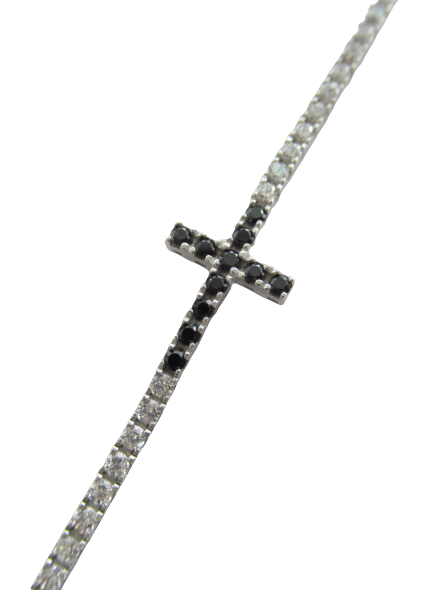 Bracciale tennis con croce unisex Damiata Gioielli in oro bianco e zirconi 2105/102/1