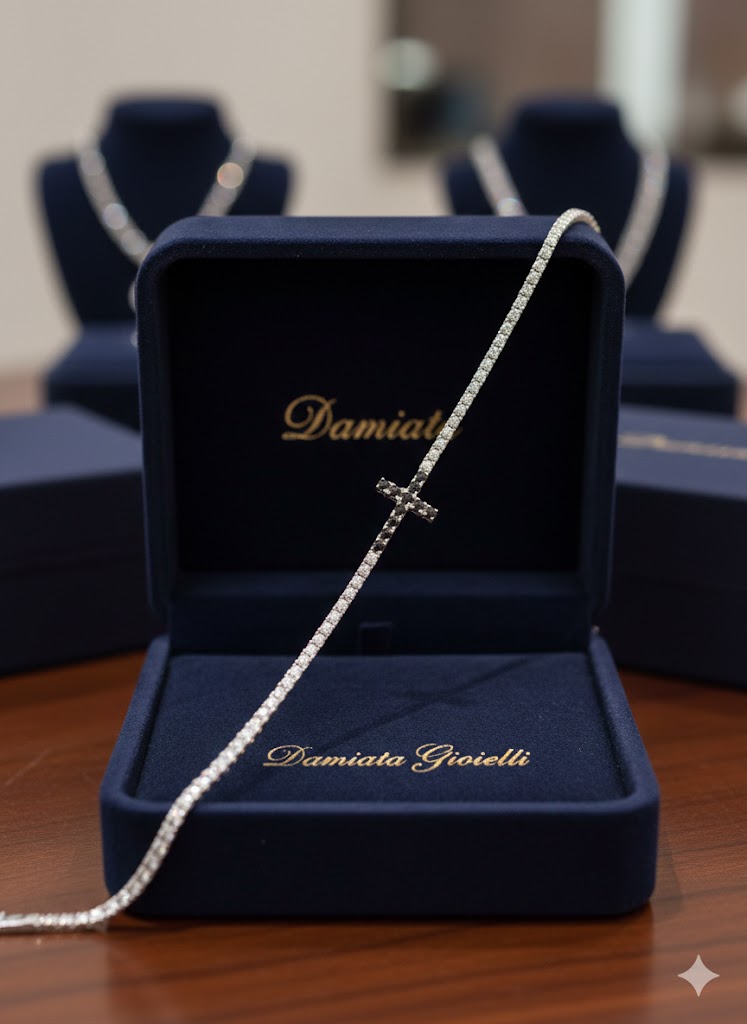 Bracciale tennis con croce unisex Damiata Gioielli in oro bianco 2105/102