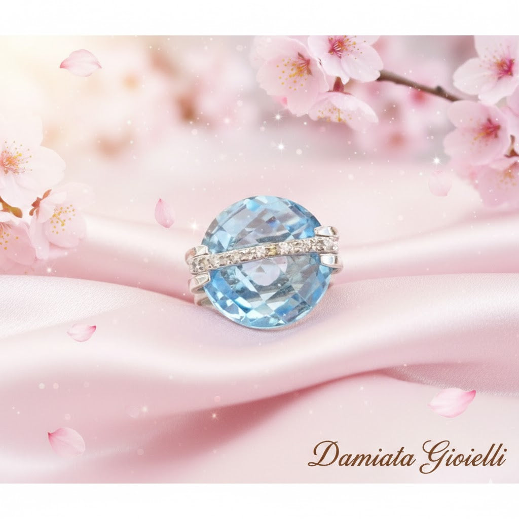 Anello donna Damiata Gioielli in oro bianco, quarzo e zirconi 2111/102