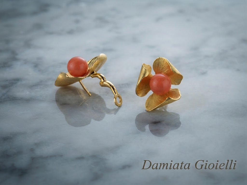 Orecchini donna Damiata Gioielli in oro giallo e corallo rosa ref. 2119/102