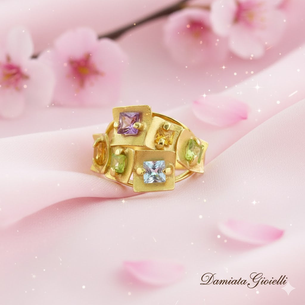Anello donna Damiata Gioielli in oro giallo e quarzi multicolore 2120/102