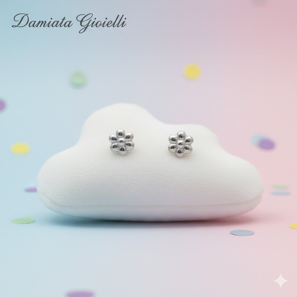 Orecchini a fiore bambina Damiata Gioielli in oro bianco 212/102/1