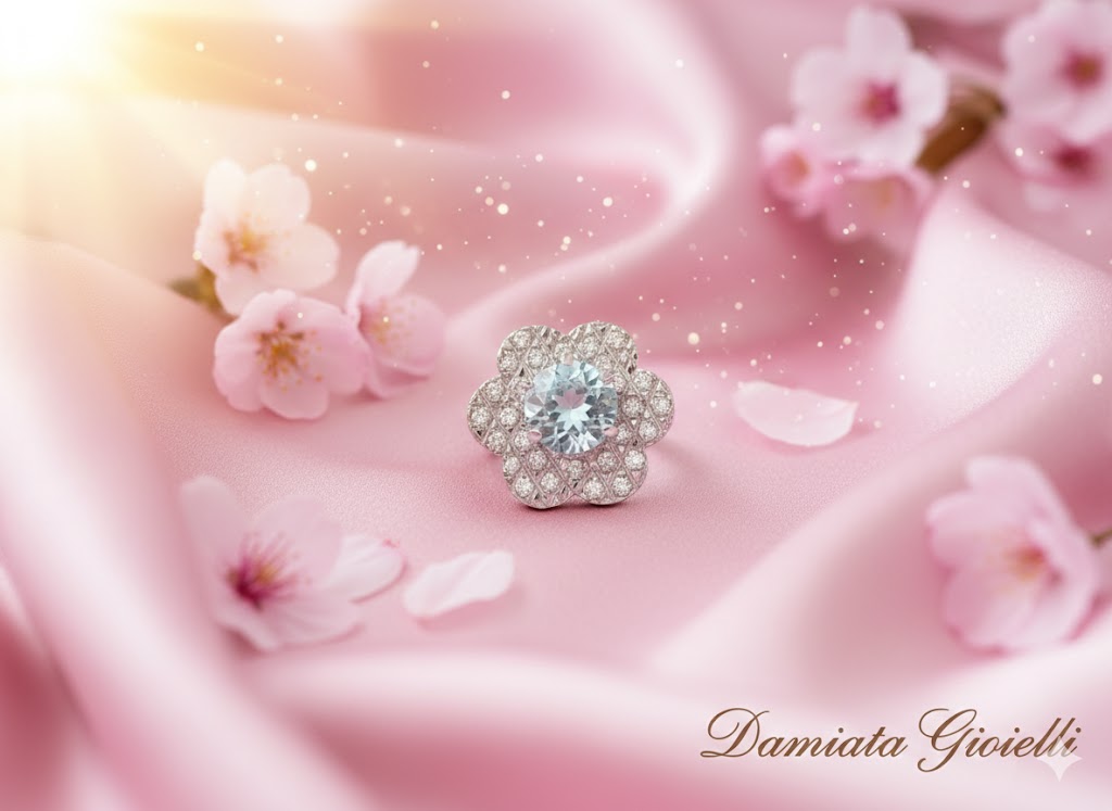 Anello a fiore donna Damiata Gioielli in oro bianco, quarzo e zirconi 2129/102