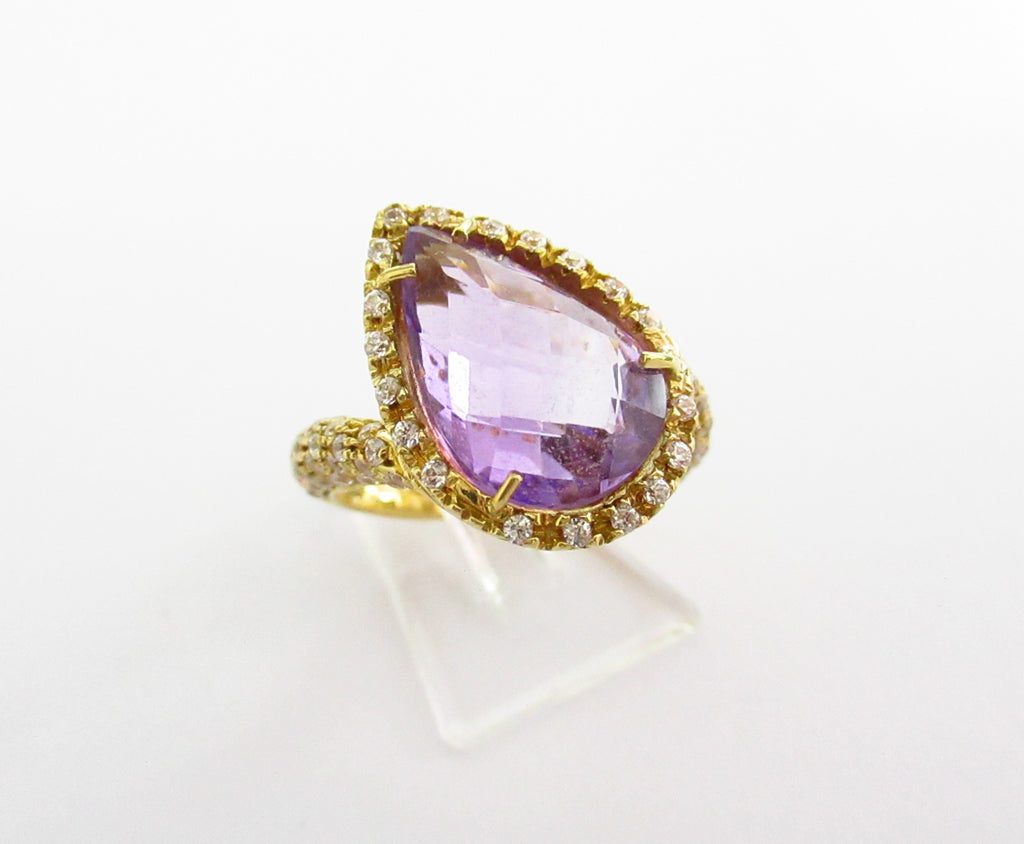 Anello a goccia donna Damiata Gioielli in oro giallo, quarzo e zirconi 2130/102/2