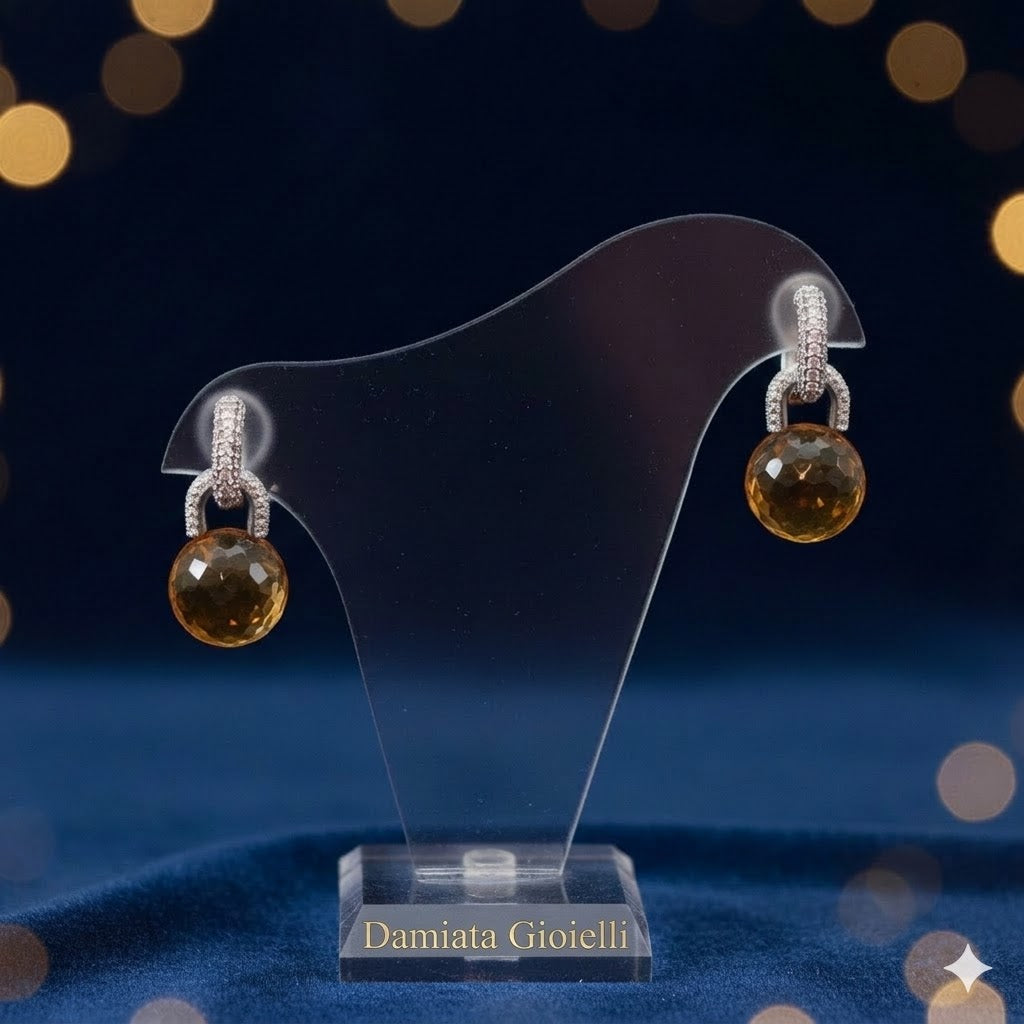 Orecchini pendenti donna Damiata Gioielli in oro bianco, zirconi e quarzo 2130/102/1