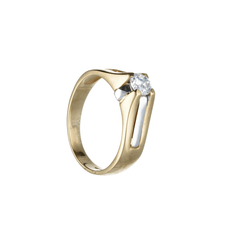 Anello solitario uomo Damiata Gioielli in oro giallo e bianco con zircone 2131/102/1