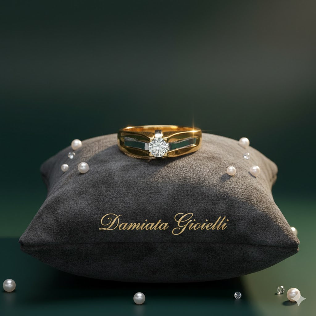 Anello solitario uomo Damiata Gioielli in oro giallo e bianco con zircone 2131/102/1