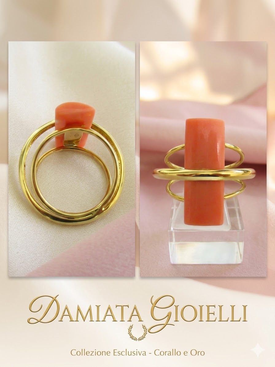 Anello fantasia donna Damiata Gioielli in oro giallo con corallo 2132/102