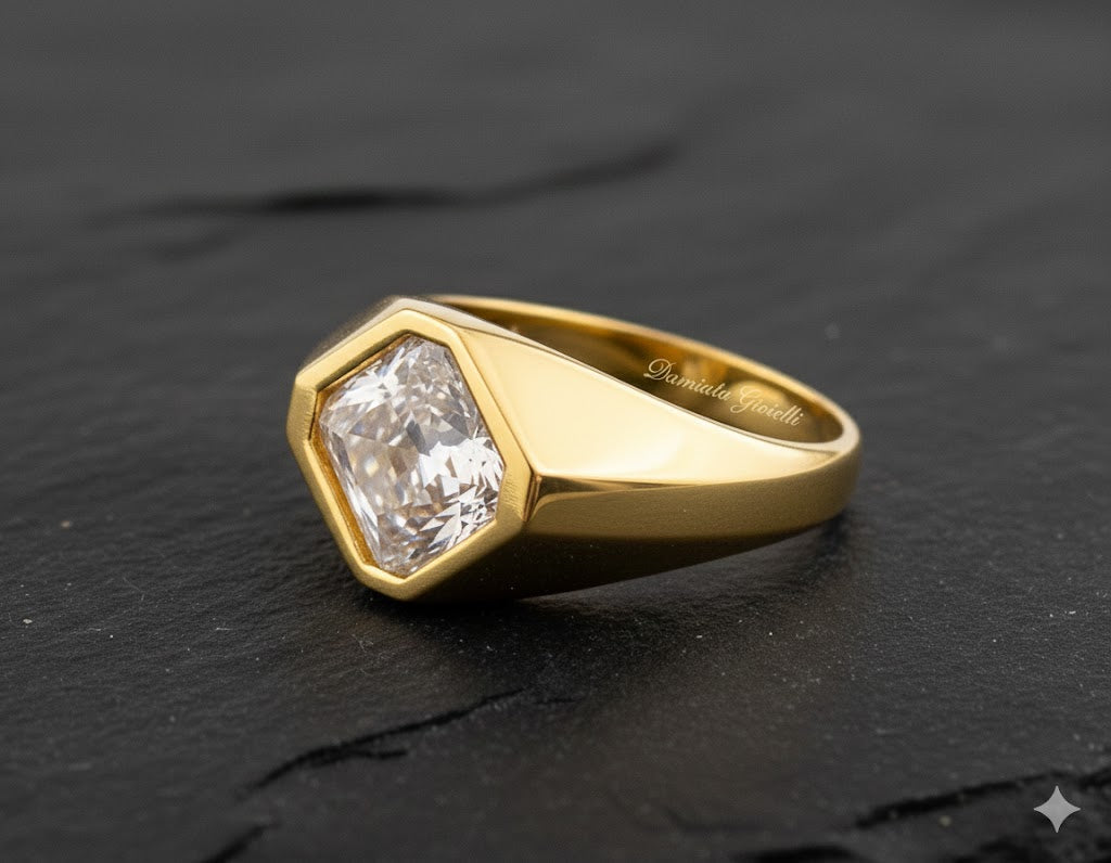 Anello uomo Damiata Gioielli in oro giallo e zircone 2136/102/1