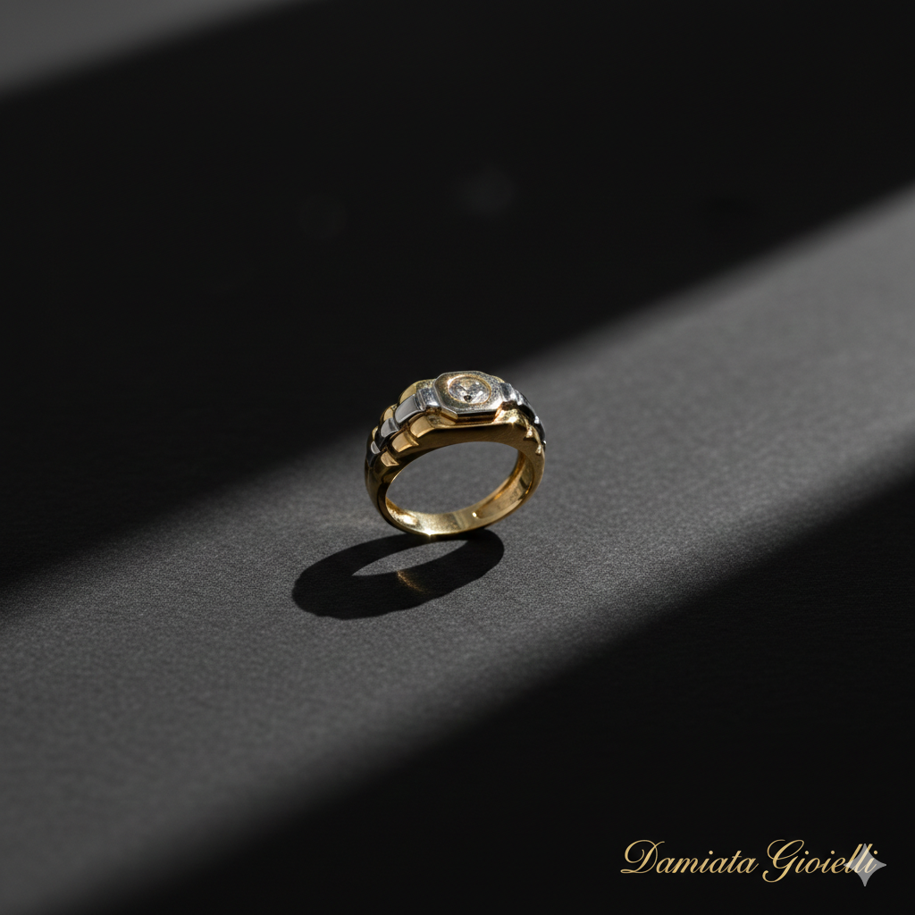 Anello uomo Damiata Gioielli in oro bianco e giallo con zircone 2136/102