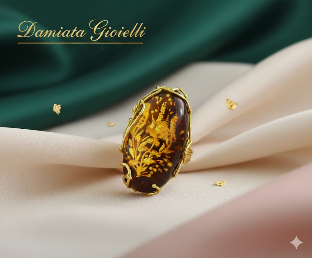 Anello spoletta donna Damiata Gioielli in oro giallo e ambra 2137/102/1