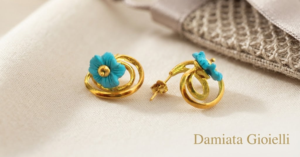 Orecchini a fiore donna Damiata Gioielli in oro giallo e turchese ref. 2139/102