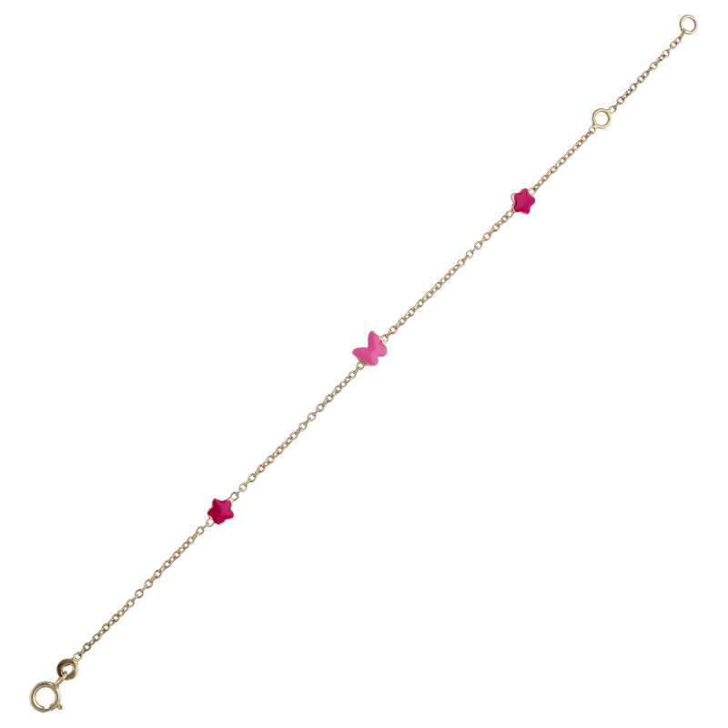 Bracciale con farfalla e stelle bambina Damiata Gioielli in oro giallo smaltato 214/5/102/2