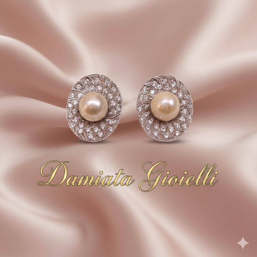 Orecchini donna Damiata Gioielli in oro bianco e giallo con perle e zirconi 2140/102/1