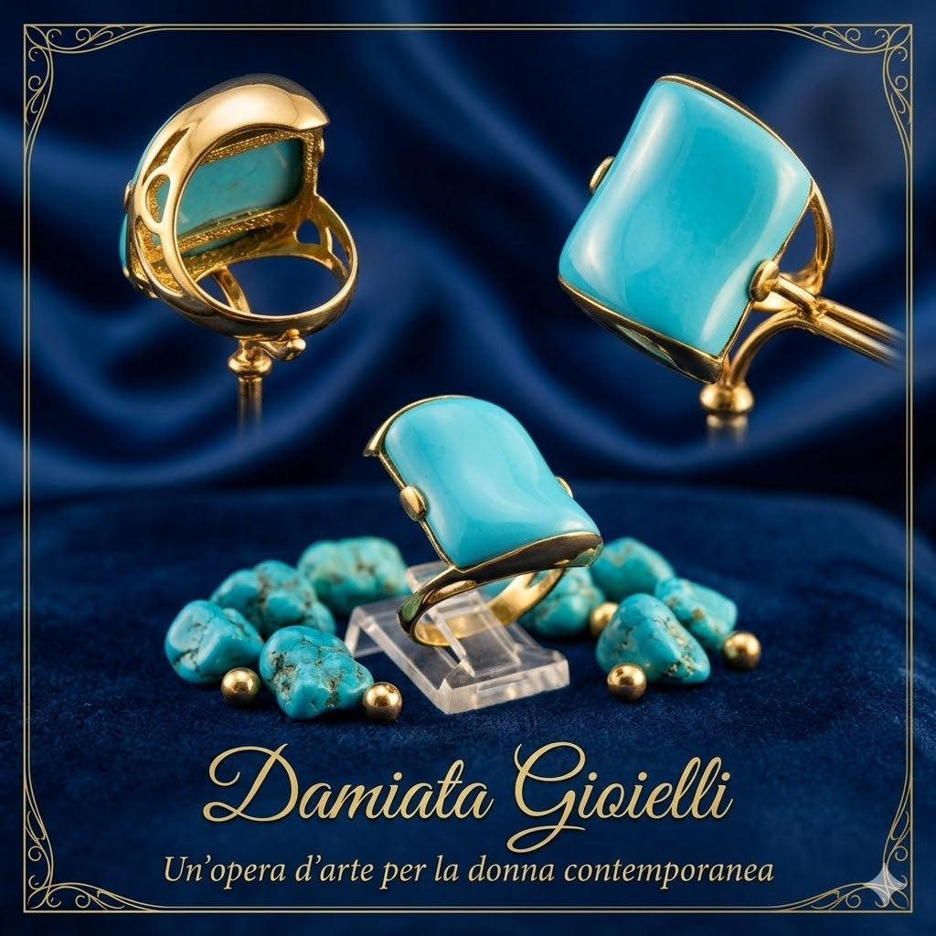 Anello fantasia donna Damiata Gioielli in oro giallo con pasta di turchese 2140/102