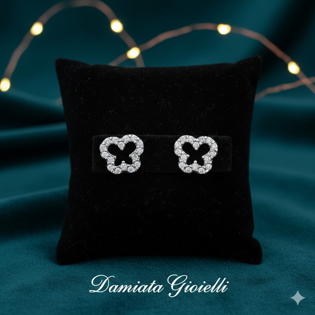 Orecchini a fiore bambina Damiata Gioielli in oro bianco e zirconi 214/102/3