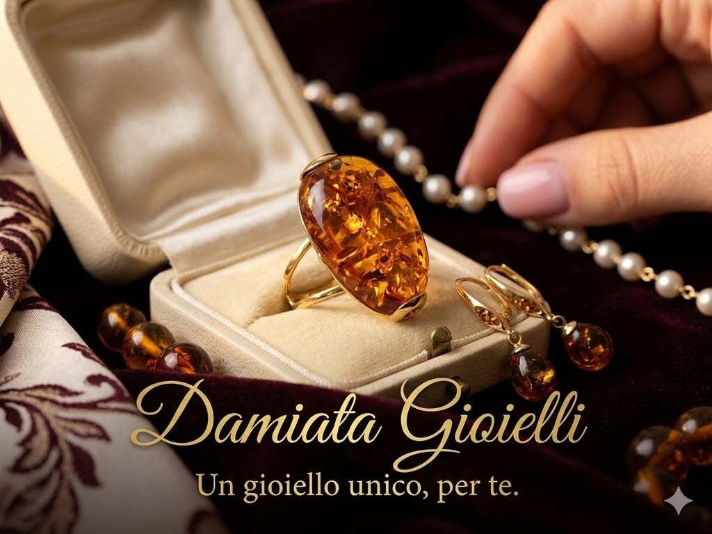 Anello fantasia donna Damiata Gioielli in oro giallo con ambra 2143/102