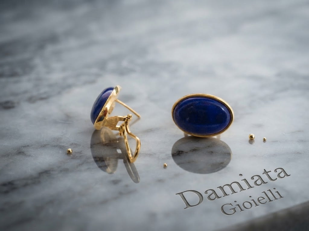 Orecchini a bottone donna Damiata Gioielli in oro giallo e lapislazzuli ref. 2143/102/1