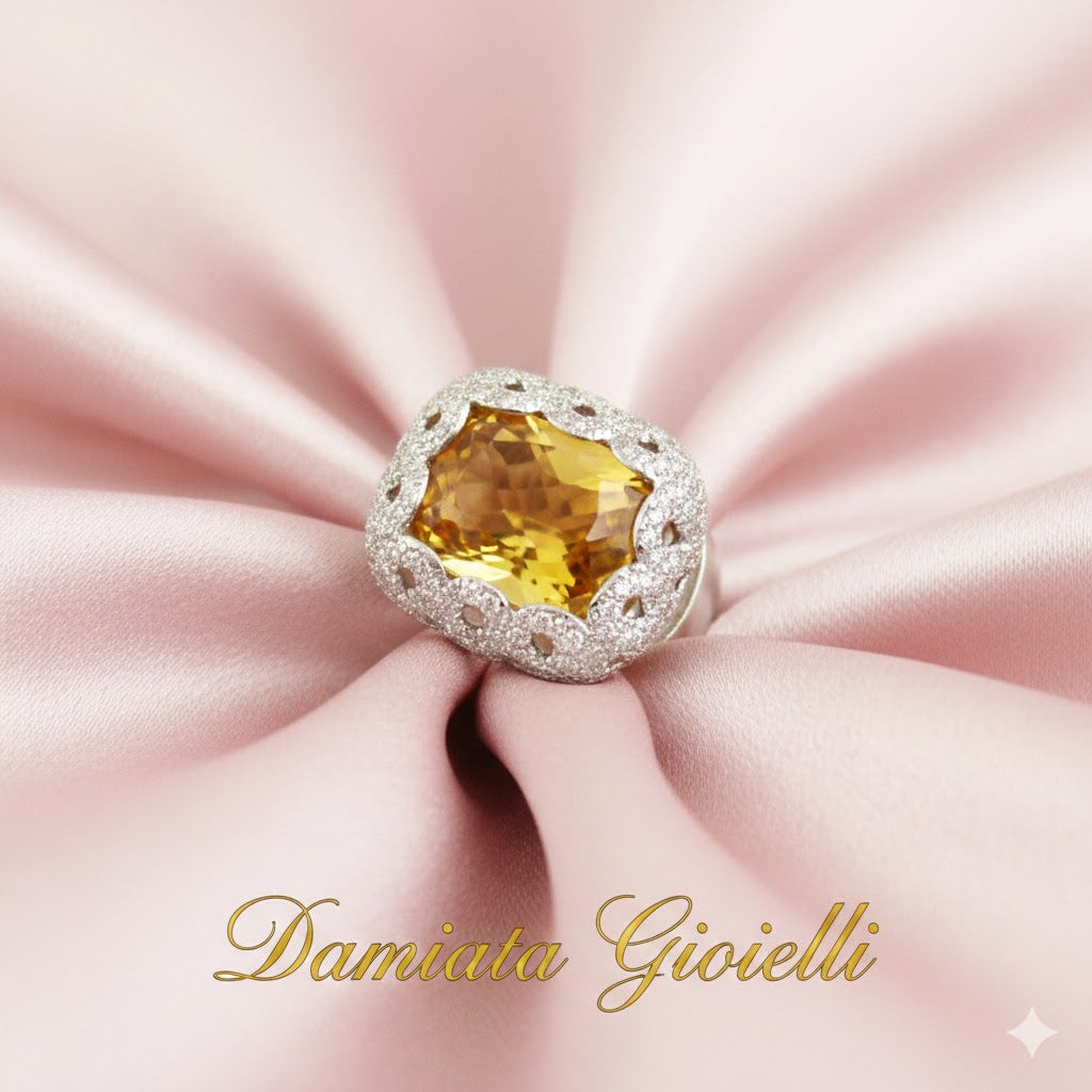 Anello donna Damiata Gioielli in oro bianco, quarzo e zirconi 2145/102/2