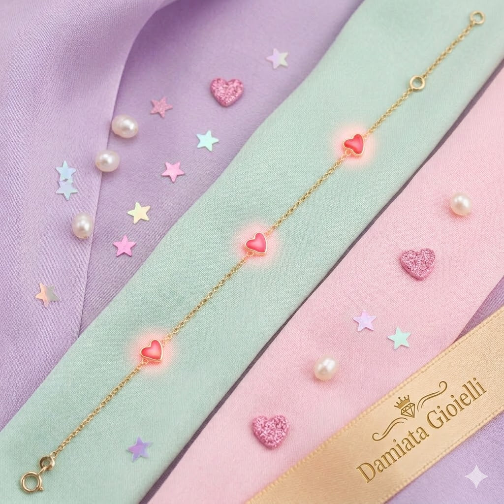 Bracciale con cuori bambina Damiata Gioielli in oro giallo smaltato 214/5/102/3