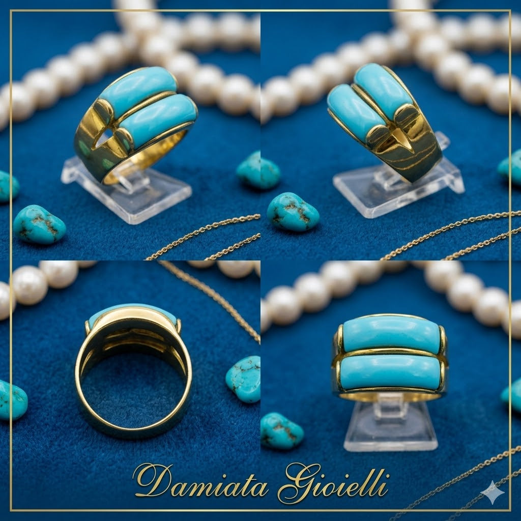 Anello fantasia donna Damiata Gioielli in oro giallo con pasta di turchese 2152/102/1
