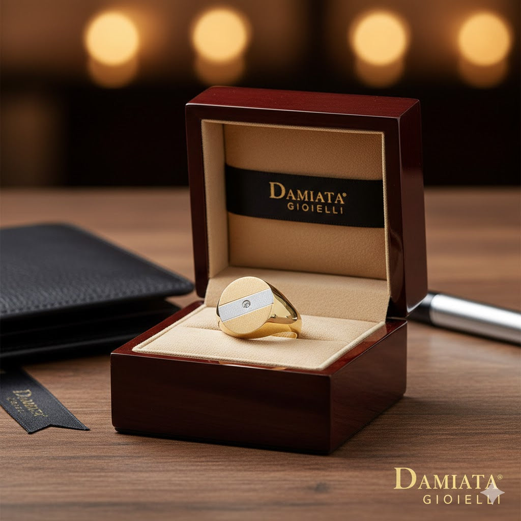 Anello uomo Damiata Gioielli in oro bianco, giallo e rosè con un diamante 2155/102