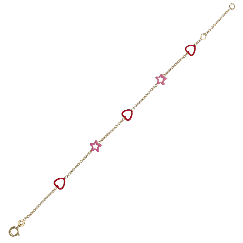 Bracciale con cuori e stelle bambina Damiata Gioielli in oro giallo smaltato 216/102
