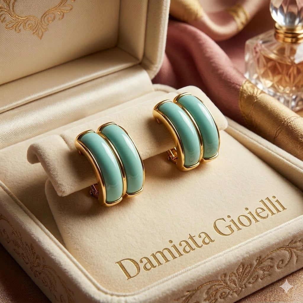 Orecchini fantasia donna Damiata Gioielli in oro giallo con pasta di turchese 2170/102